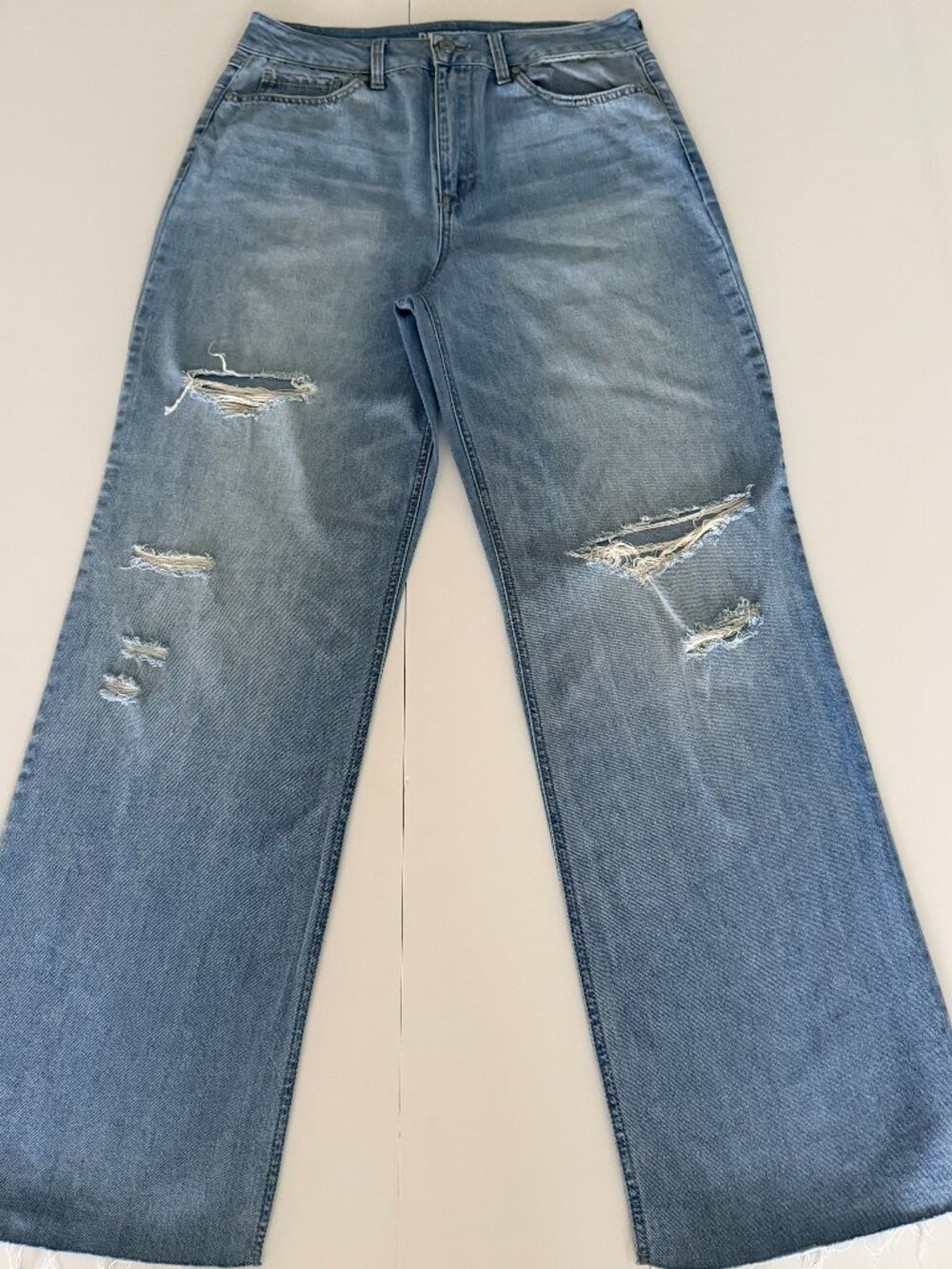 Rewash Distresssed Wide Leg Raw Hem Jeans Sz 9/29 Medium Wash Y2K Boho Hippie